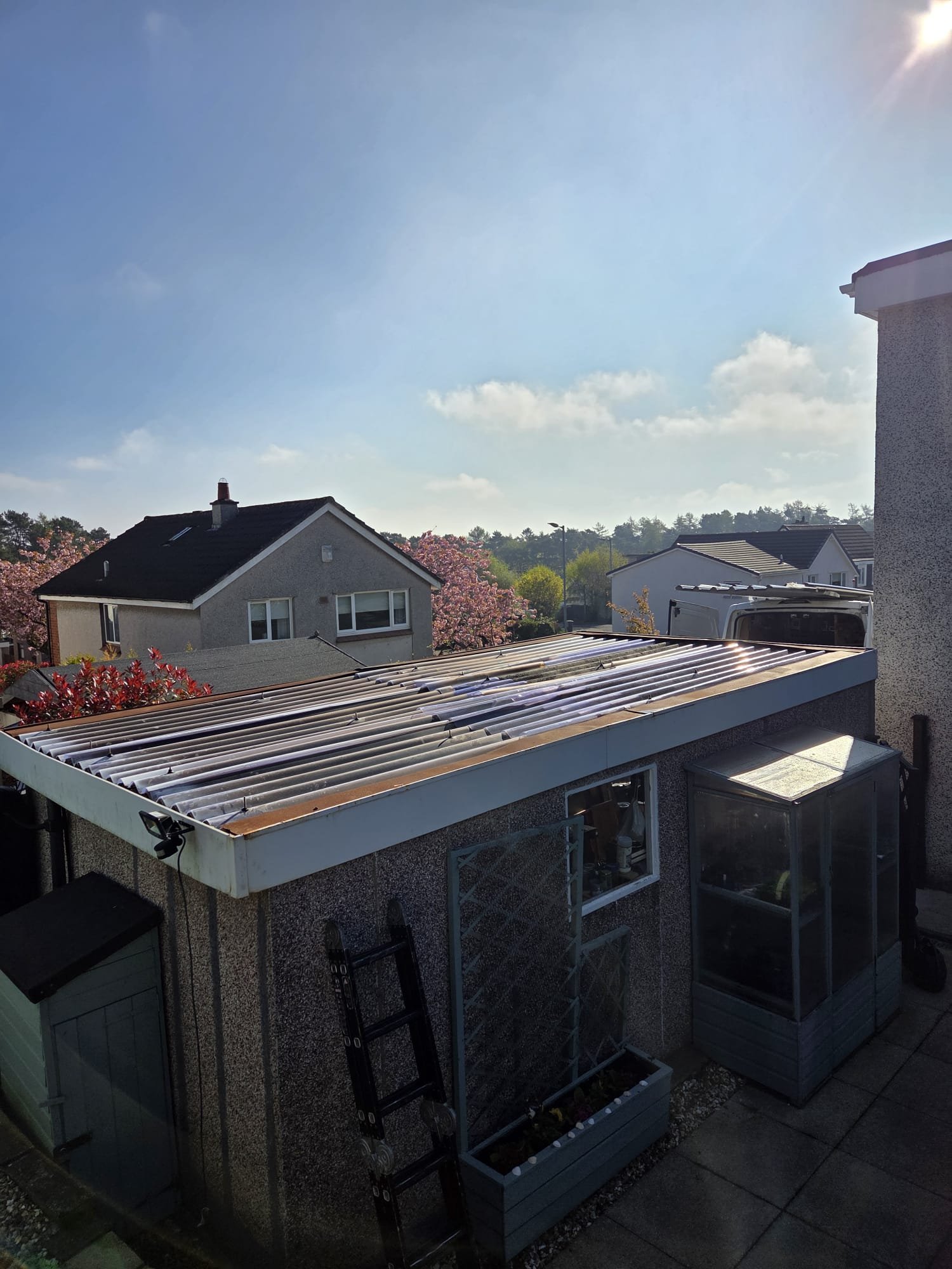 Original corrugated garage roof before replacement in Glasgow